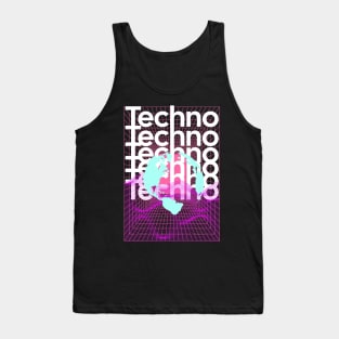 TECHNO  - Grid Globe (White/pink/blue) Tank Top